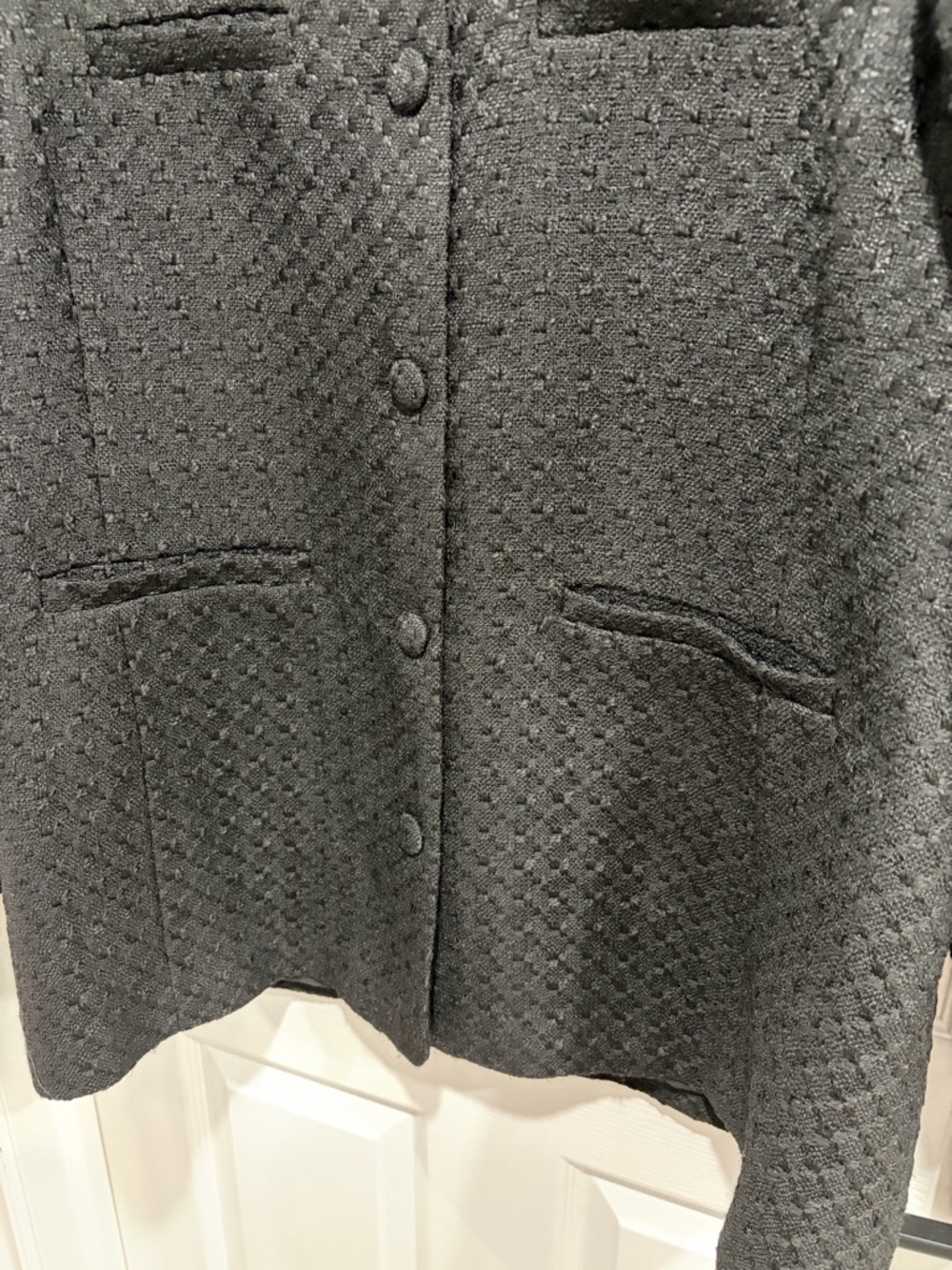 Ricki's Black Bouclé Textured Round-Neck Button Up Front and Pockets Jacket - Picture 4 of 8